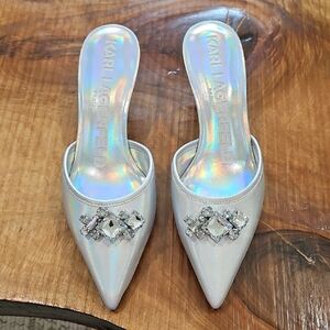 Karl Lagerfeld Silver Crystal Embellished Mules